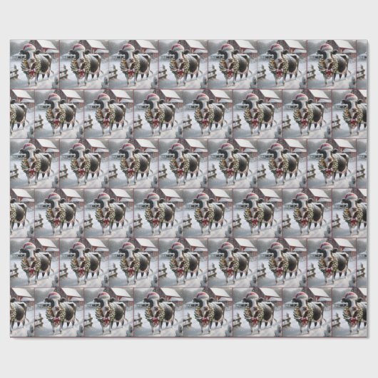 Kuh mit Weihnachtskranz Geschenkpapier (Flach)