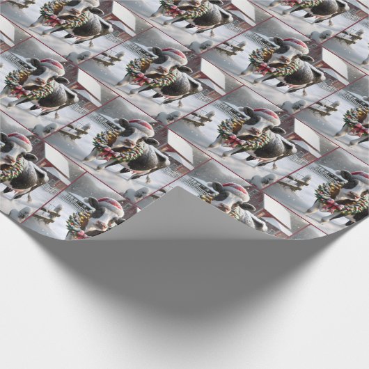 Kuh mit Weihnachtskranz Geschenkpapier (Ecke)