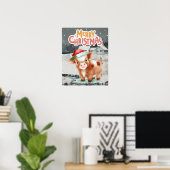 Kuh mit Weihnachtsmannmütze im Winter Poster (Heimbüro)
