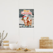 Kuh mit Weihnachtsmannmütze im Winter Poster (Küche)