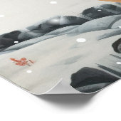 Kuh mit Weihnachtsmannmütze im Winter Poster (Ecke)