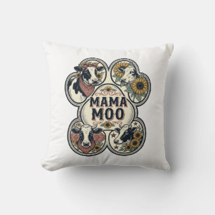 Kuh-Mom-Shirt Vintage-Engraving Sonnenblume Wester Kissen
