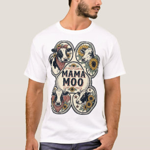 Kuh-Mom-Shirt Vintage-Engraving Sonnenblume Wester T-Shirt