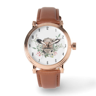 Kuh Nasenkuss Blumen Aquarell grau Bauernhoftier Armbanduhr