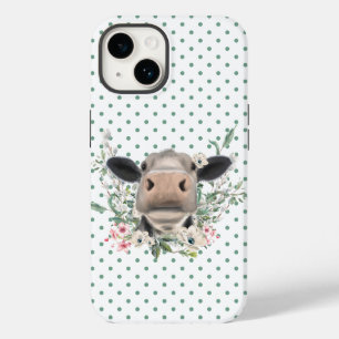 Kuh Nasenkuss Blumen Aquarell grau Bauernhoftier Case-Mate iPhone 14 Hülle