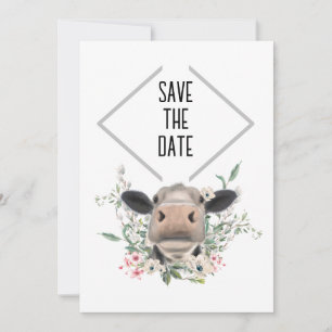 Kuh Nasenkuss Blumen Aquarell grau Bauernhoftier Save The Date