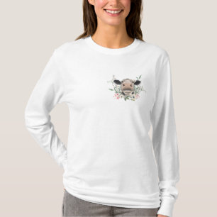 Kuh Nasenkuss Blumen Aquarell grau Bauernhoftier T-Shirt