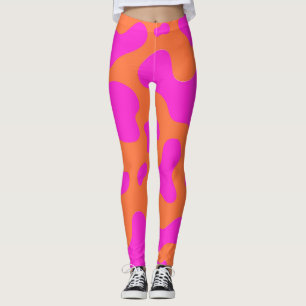 Kuh Neon Pink Orange Wildtier Muster Leggings