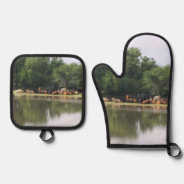 Kuh Ofenhandschuh & Topflappen-Set