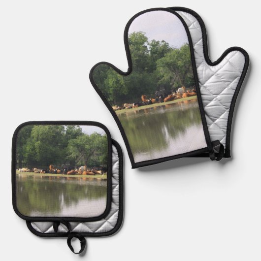 Kuh Ofenhandschuh & Topflappen-Set (Vorderseite/Rückseite)