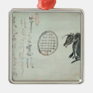 Kuh, ovales Fenster und Haiku Silbernes Ornament