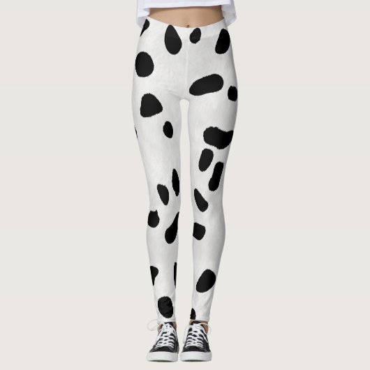 Kuh-Patches - Schwarz auf weißem Coat Cowhide-Look Leggings (Vorderseite)