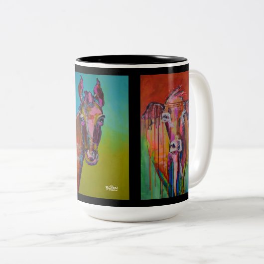Kuh-Pferdebüffelleder Zwei-Ton Tasse (VorderseiteRechts)