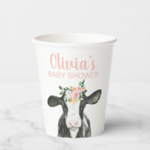 Kuh Pink Floral Gingham Pappbecher (Vorderseite)