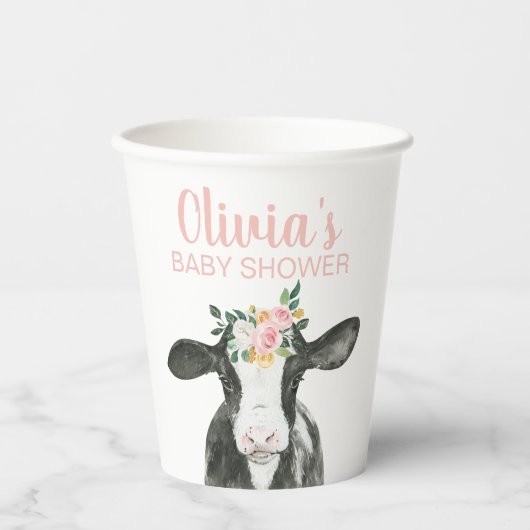 Kuh Pink Floral Gingham Pappbecher (Vorderseite)