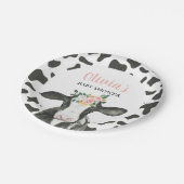 Kuh Pink Floral und Gingham Baby Dusche Pappteller (Schrägansicht)