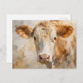 Kuh Portrait Aquarellmalerei Postkarte (Vorne/Hinten)