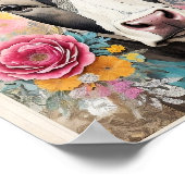 Kuh Portrait Floral Mixed Media Collage Poster (Ecke)