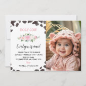 Kuh Print Birthday Floral Foto Einladung (Vorderseite)