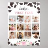 Kuh Print Birthday Floral Foto Meilenstein Poster (Vorne)