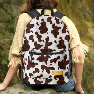 Kuh Print Brown Western Animal Spots Mit Monogramm Bedruckter Rucksack