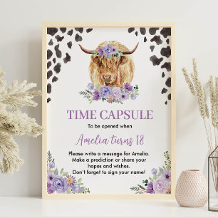 Kuh Print Floral Geburtstag Time Kapsel Zeichen Poster