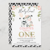 Kuh Print Holocw Floral 1. Geburtstag Einladung (Vorne/Hinten)