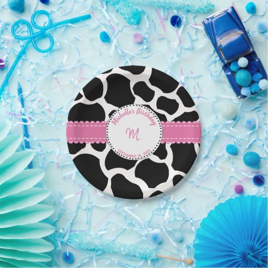 Kuh Print Pink Black Birthday Paper Plate Pappteller (Party)