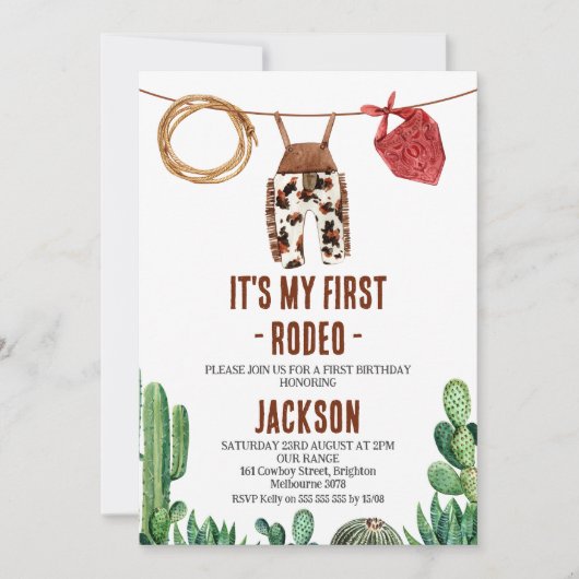 Kuh Print Rustic First Rodeo Cowboy Einladung (Vorderseite)