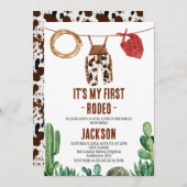 Kuh Print Rustic First Rodeo Cowboy Einladung (Vorne/Hinten)