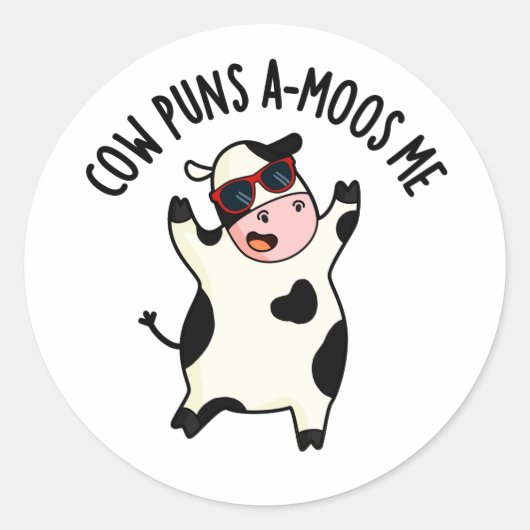 Kuh Puns Amoos Me Funny Cow Puff Runder Aufkleber (Vorderseite)