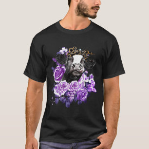 Kuh Purple Flowers Cow Lovers T-Shirt