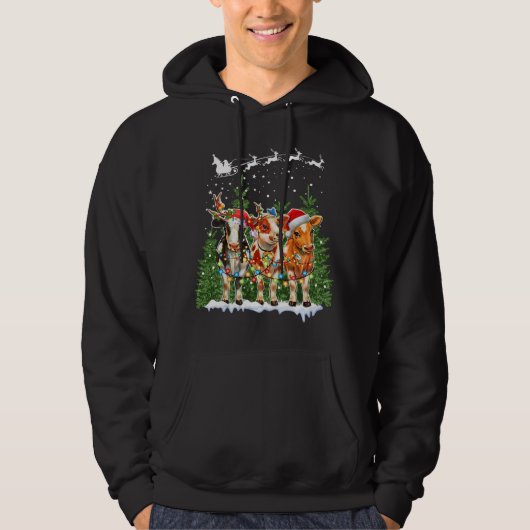 Kuh Reindeer Hat Weihnachtslicht Funny Xmas Hoodie (Vorderseite)