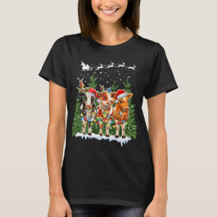 Kuh Reindeer Hat Weihnachtslicht Funny Xmas T-Shirt