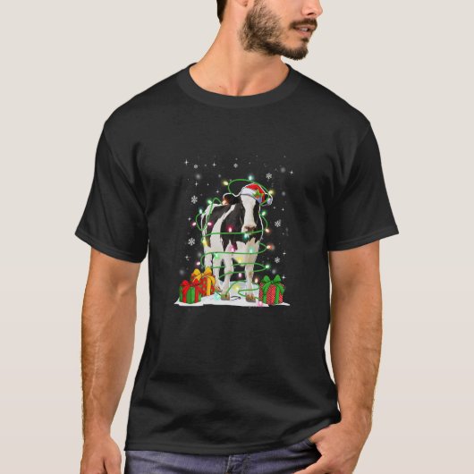 Kuh Reindeer Hat Weihnachtslicht Sonnenkühe T-Shirt (Vorderseite)