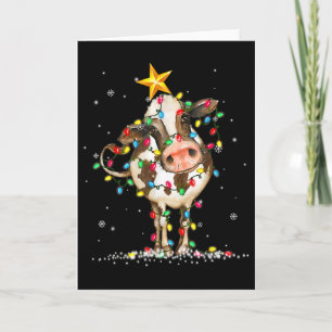 Kuh Reindeer Hat Weihnachtslicht Spaß Kuh Ch Karte