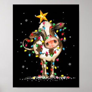 Kuh Reindeer Hat Weihnachtslicht Spaß Kuh Ch Poster