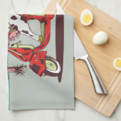 Kuh reitet auf einem Vintagen Motorrad Geschirrtuch (Viertel Falte)