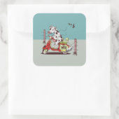 Kuh reitet ein Moped Quadratischer Aufkleber (Tasche)