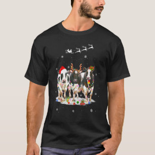 Kuh Rentier Hut Santa Weihnachtsbeleuchtung Kuh Ch T-Shirt