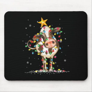 Kuh Rentier Hut Santa Weihnachtsbeleuchtung Spaß K Mousepad