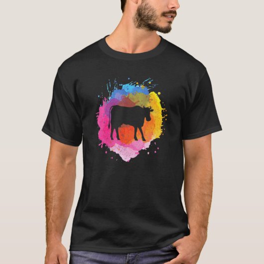 Kuh Retro-Aquarell-Splash T-Shirt (Vorderseite)
