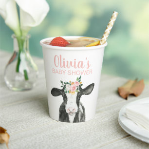 Kuh Rosa Blumen-Gingham Pappbecher