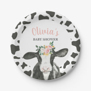 Kuh Rosa Blumenmuster und Gingham Baby Shower Pappteller