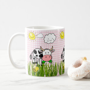 Kuh Rosa Karo Blumen Sonne Wolken Tasse
