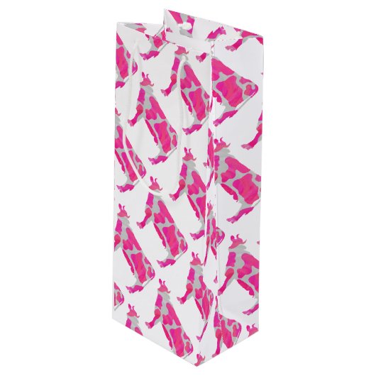 Kuh Rosa und Weiße Silhouette Geschenktüte Für Weinflaschen (Vorderseite Schrägansicht)