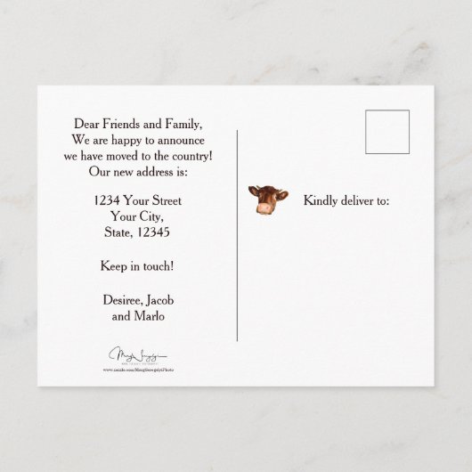 Kuh Rustikale Landhausstall Funny Farm Moving Card Postkarte (Rückseite)