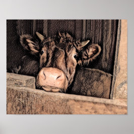 Kuh Rustikale Vintage Skizze Landgasthof Poster