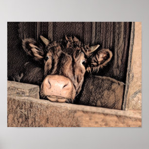 Kuh Rustikale Vintage Skizze Landgasthof Poster