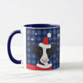 Kuh Santa Blue Kariert Name Farm Weihnachten Tasse (Links)